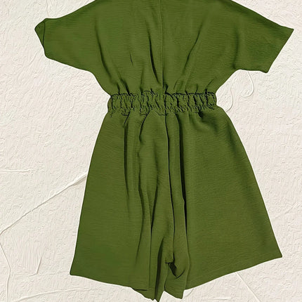 Women's V-Neck Shirred Waist Romper