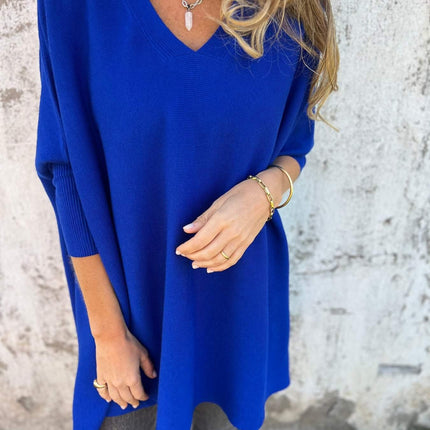 Women's V-Neck Oversized Shirt with Drop Shoulders and Long Sleeves