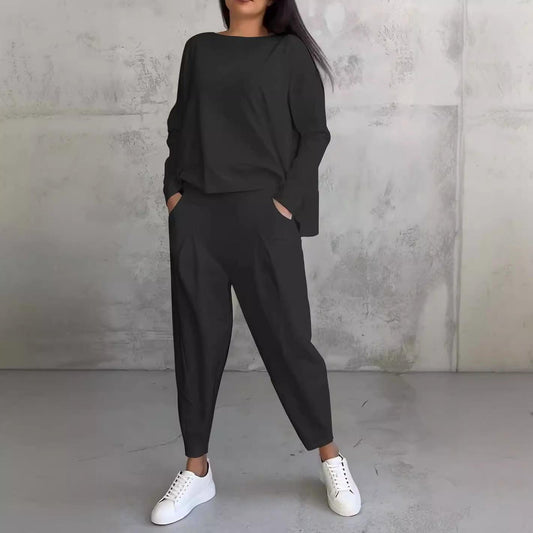 Women's Casual Chic Harem Pants Set with Irregular Long-Sleeve Top