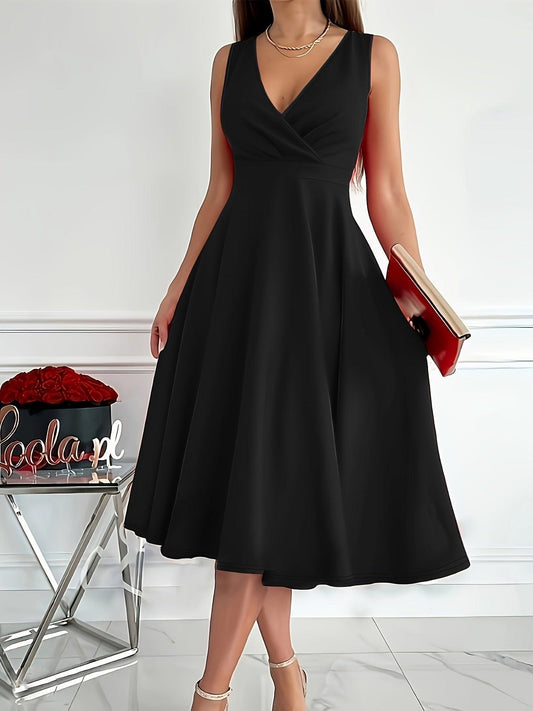 Women's V-Neck Midi Dress Elegant Style