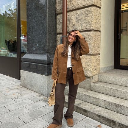 Women's Blazer Suede Notch Lapels Long Sleeves