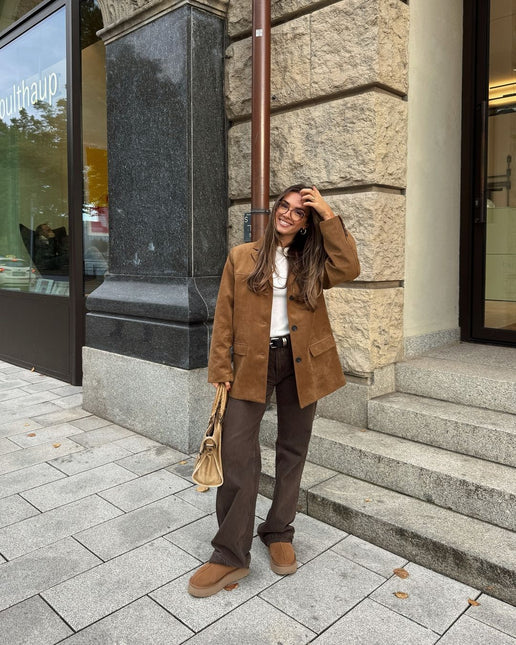 Women's Blazer Suede Notch Lapels Long Sleeves