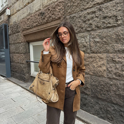 Women's Blazer Suede Notch Lapels Long Sleeves