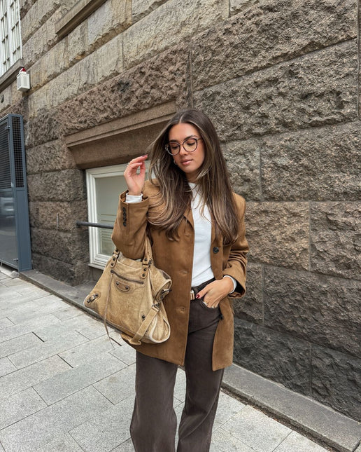 Women's Blazer Suede Notch Lapels Long Sleeves