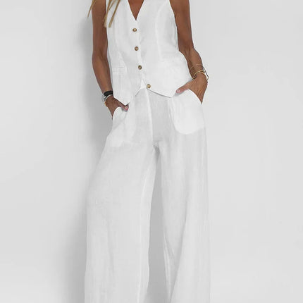 Women's Fitted Linen Vest - Lightweight Buttoned Front for Formal & Casual Wear