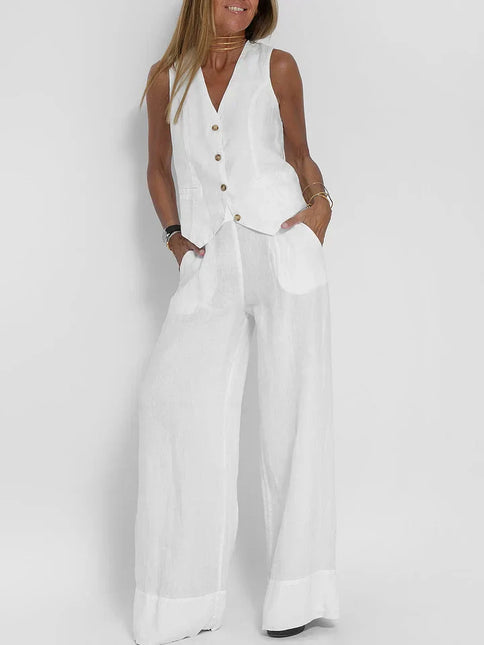 Women's Fitted Linen Vest - Lightweight Buttoned Front for Formal & Casual Wear