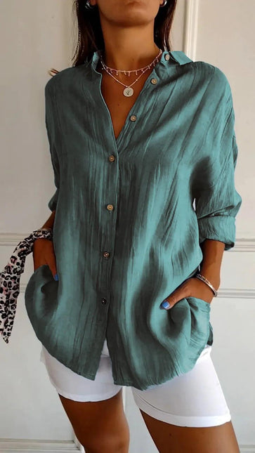 Women's Long Sleeve Button-Down Shirt with Lapel