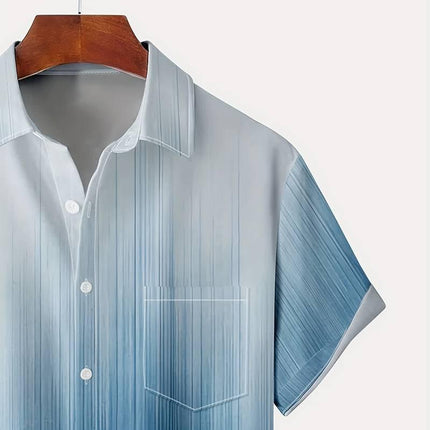 Men's Short Sleeve Button-Up Shirt Gradient Design Lightweight Breathable Relaxed Fit