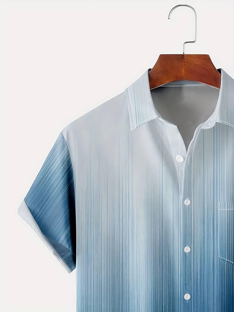 Men's Short Sleeve Button-Up Shirt Gradient Design Lightweight Breathable Relaxed Fit