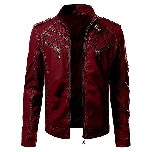 Men's Biker Jacket with Multiple Pockets