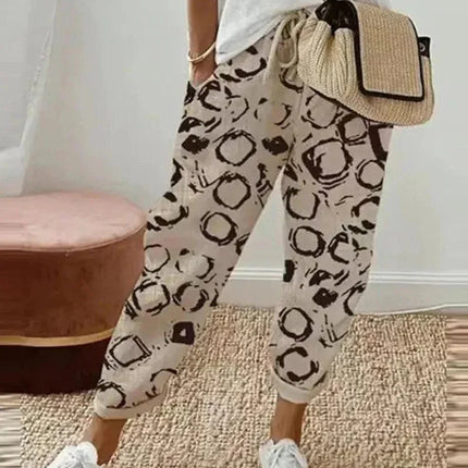 Women's Loose Fit Striped Trousers - Breathable Drawstring Waist Casual Wear
