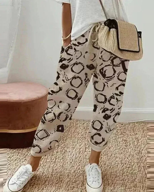 Women's Loose Fit Striped Trousers - Breathable Drawstring Waist Casual Wear