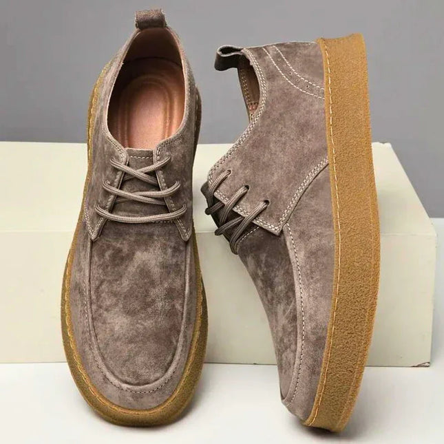 Men's Leather Suede Dress Shoes Low-Top Lace-Up Rounded Toe