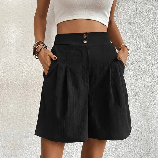 Women's High-Waisted Shorts Pleated Flowing Fabric