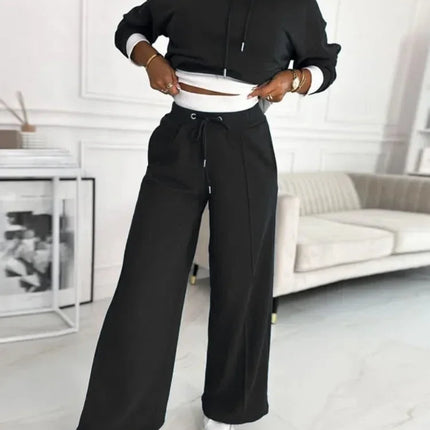 Women's Relaxed Fit Knit Lounge Set with Hoodie and Drawstring Trousers