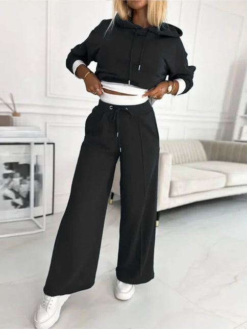 Women's Relaxed Fit Knit Lounge Set with Hoodie and Drawstring Trousers