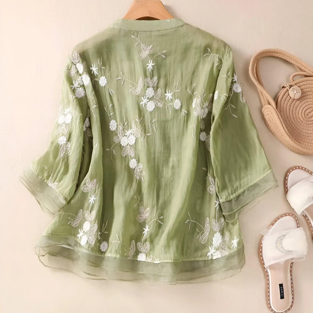 Women's Button-Down Embroidered Blouse