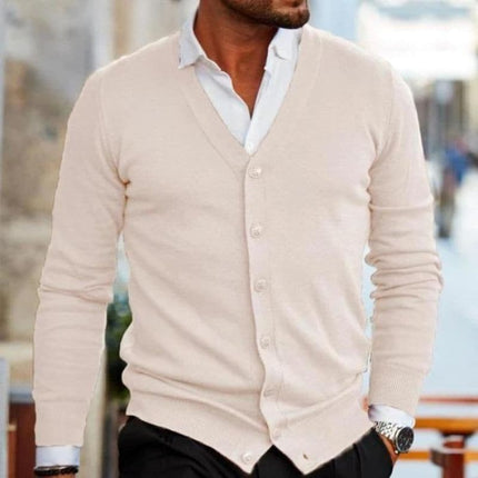 Men’s Soft Knit V-Neck Cardigan with Button Front and Ribbed Trim