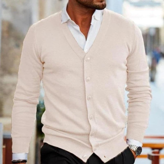 Men’s Soft Knit V-Neck Cardigan with Button Front and Ribbed Trim