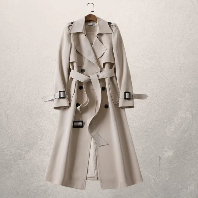 Women's Trenchcoat Woven Cotton Double-Breasted Tailored Fit Belted Waist