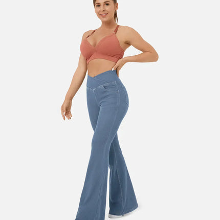 Women's High Waist Flared Jeans with Elasticated Waistband