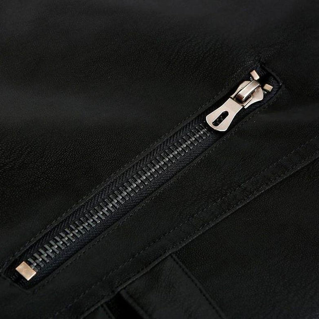 Men's PU Leather Jacket with Red Trim