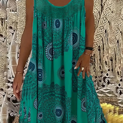 Women's Floral Print Maxi Tank Dress with Round Neck