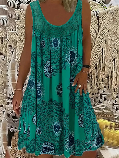 Women's Floral Print Maxi Tank Dress with Round Neck