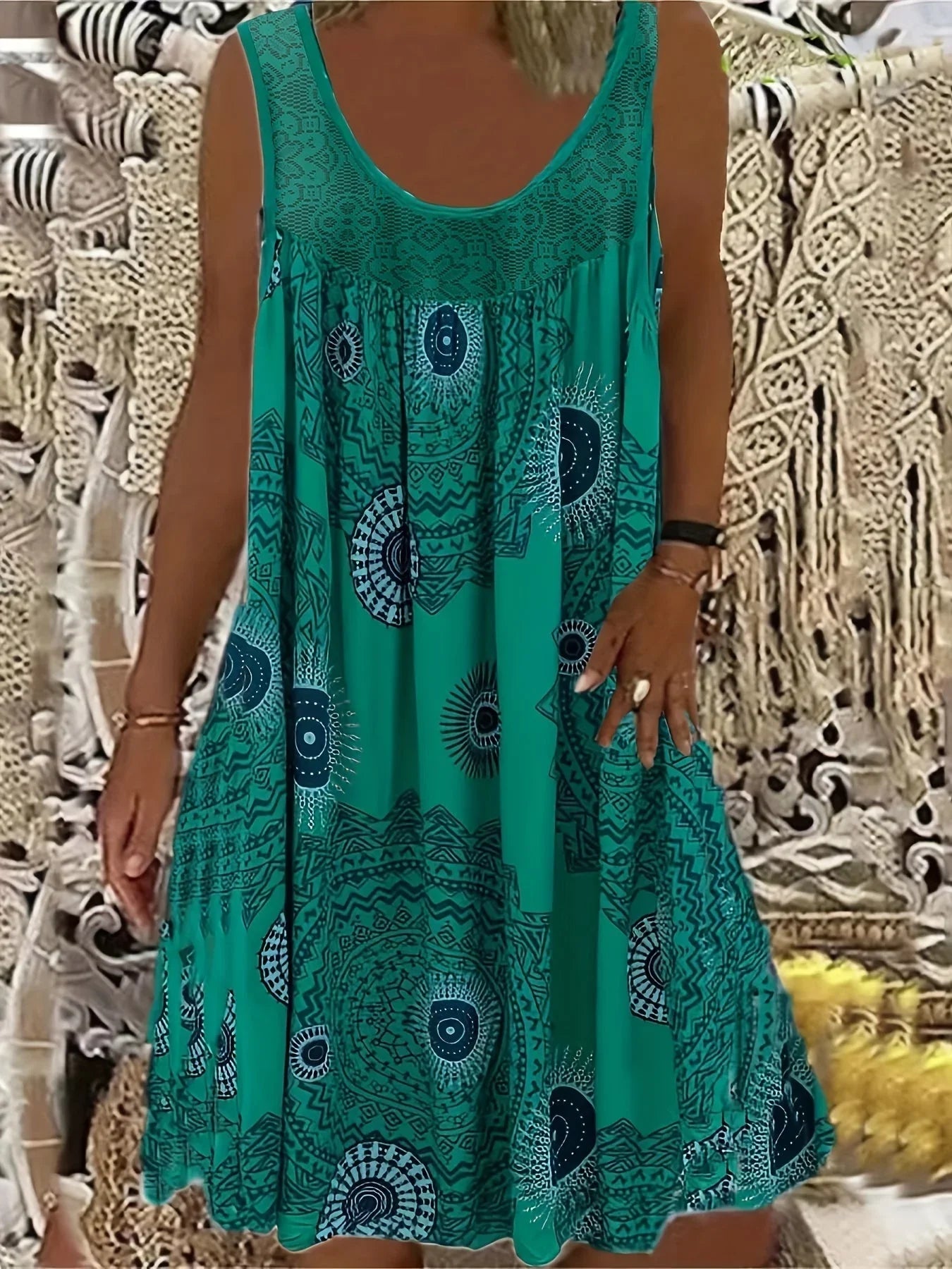 Women's Floral Print Maxi Tank Dress with Round Neck