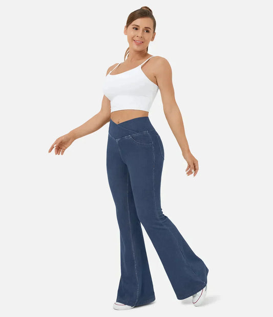 Women's High Waist Flared Jeans with Elasticated Waistband