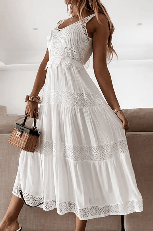Women's Lace V-Neck Dress Elegant Solid Design