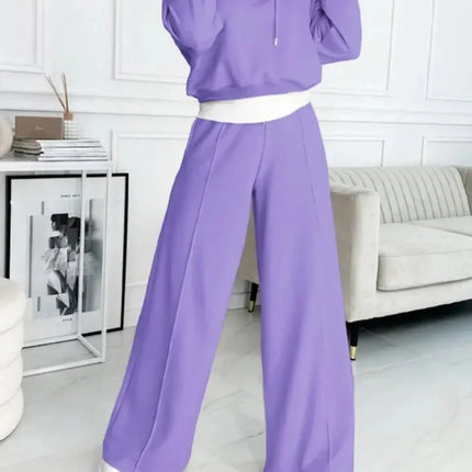 Women's Relaxed Fit Knit Lounge Set with Hoodie and Drawstring Trousers