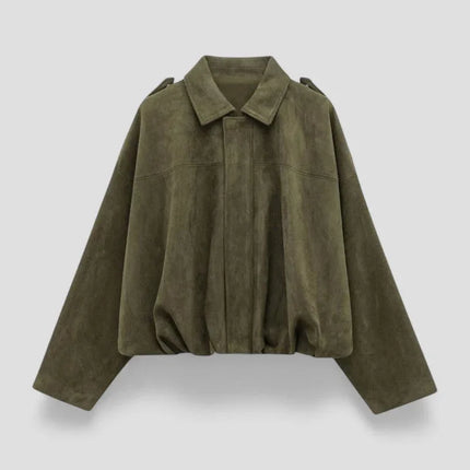 Women's Oversized Zip-Up Faux Suede Bomber Jacket