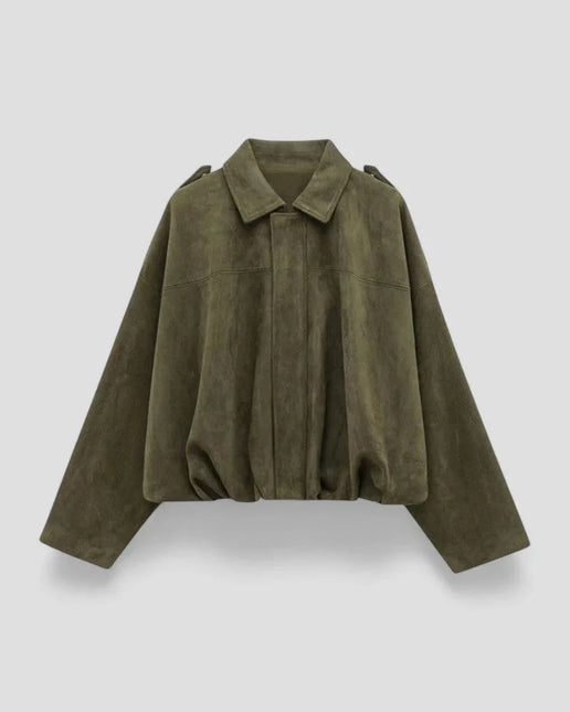 Women's Oversized Zip-Up Faux Suede Bomber Jacket