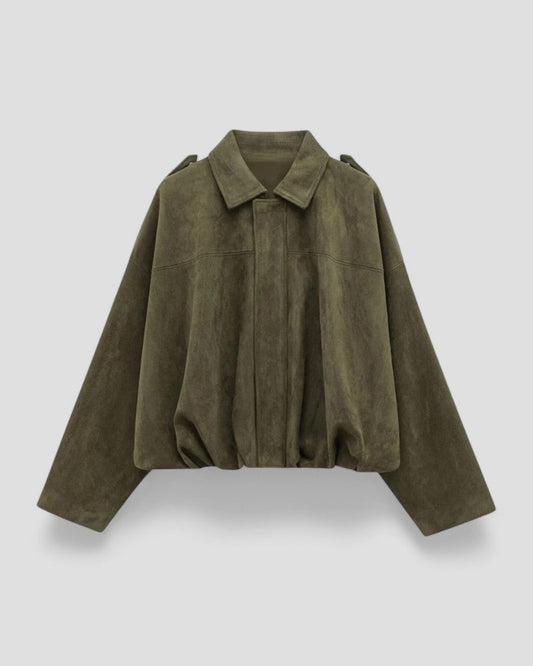 Women's Oversized Zip-Up Faux Suede Bomber Jacket