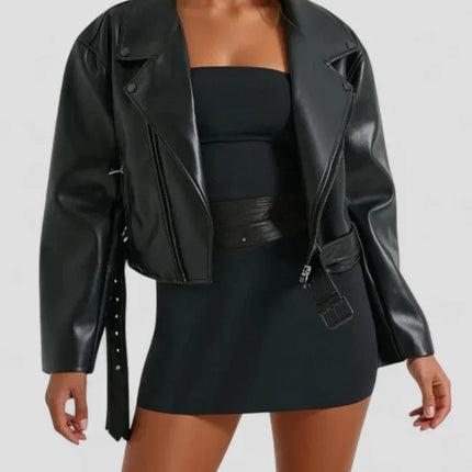 Women's Cropped Biker Jacket Faux Leather