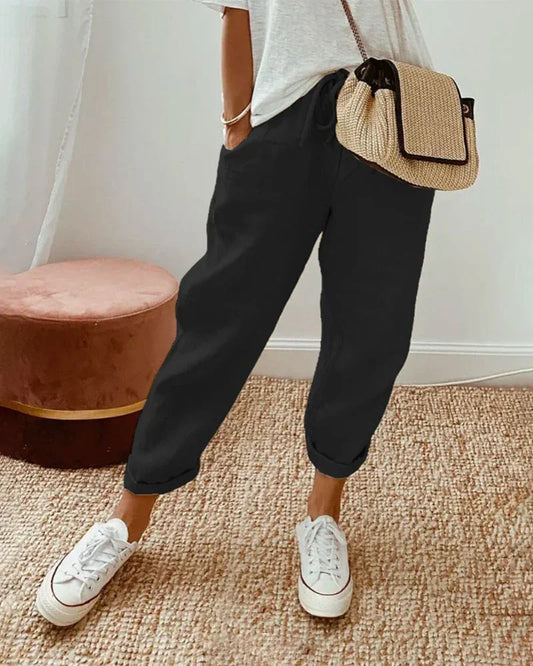 Women's Relaxed Fit Trousers with Drawstring Waist