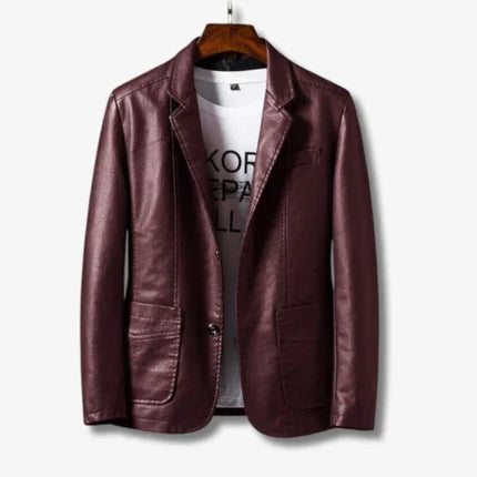 Men's Leather Jacket Stand Collar Button Closure