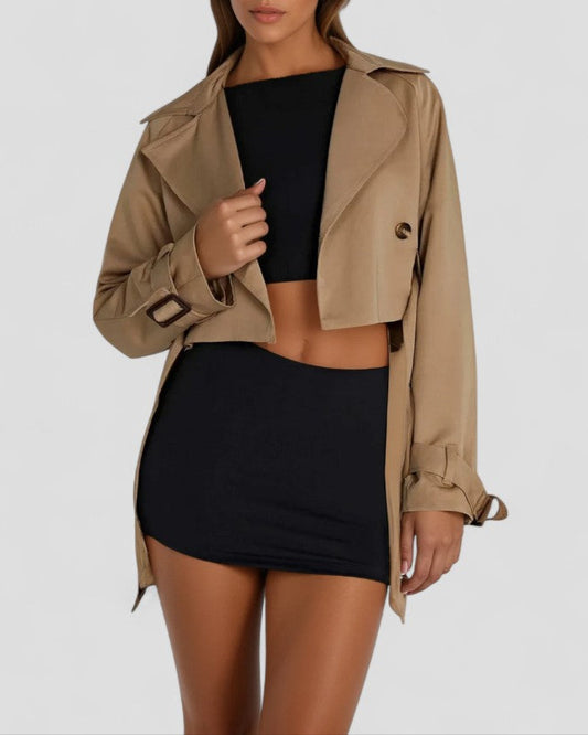 Women's Cropped Belted Trench Jacket