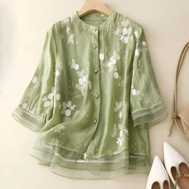 Women's Button-Down Embroidered Blouse