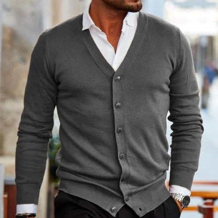 Men’s Soft Knit V-Neck Cardigan with Button Front and Ribbed Trim