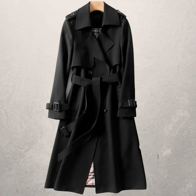 Women's Trenchcoat Woven Cotton Double-Breasted Tailored Fit Belted Waist