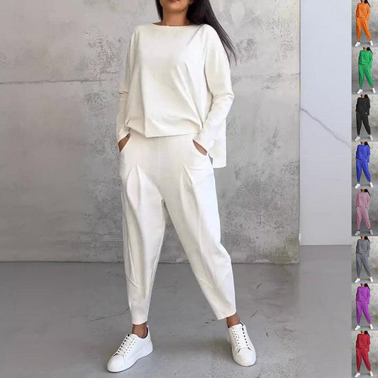 Women's Casual Chic Harem Pants Set with Irregular Long-Sleeve Top