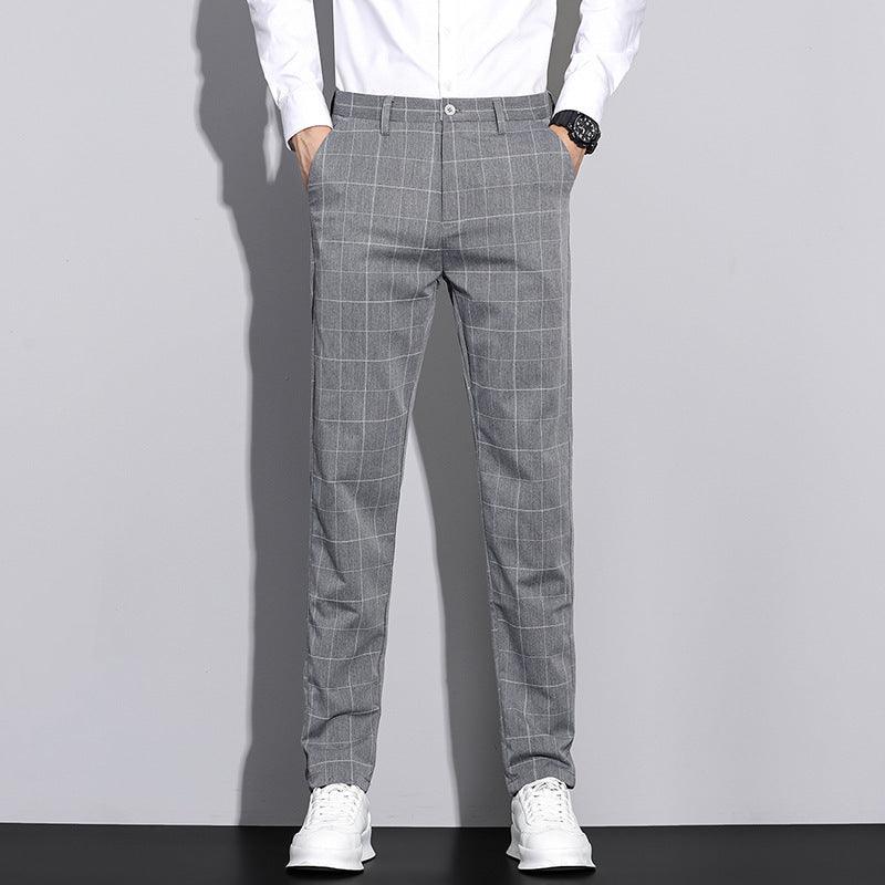 Straton Check Slim Pants | Casual Plaid Straight-Leg Trousers for Men