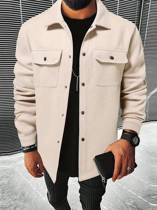 Men's Button-Up Long Sleeve Jacket with Pocket