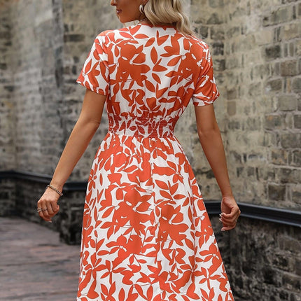 Women's Midi Dress Floral Print Smocked Details
