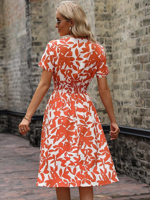 Women's Midi Dress Floral Print Smocked Details