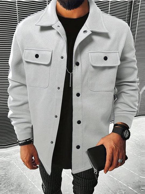 Men's Button-Up Long Sleeve Jacket with Pocket