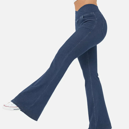 Women's High Waist Flared Jeans with Elasticated Waistband