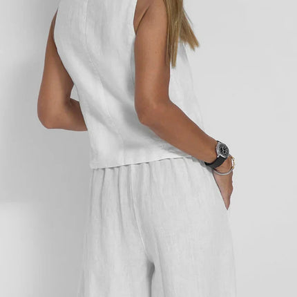 Women's Fitted Linen Vest - Lightweight Buttoned Front for Formal & Casual Wear